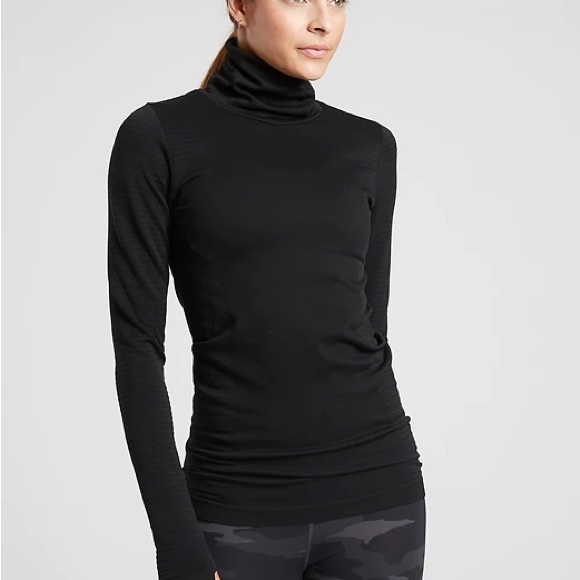 Athleta Tops - Athleta Womens Black Flurry Blizzard Seamless Turtleneck Shirt Long Sleeve Large